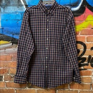 TOMMY HILFIGER-blue/multicolor plaid cotton long sleeve SLIM FIT dress shirt